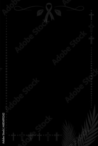 Funeral ornamental background with palm leaves and croses. Vector decoration for memorial design
