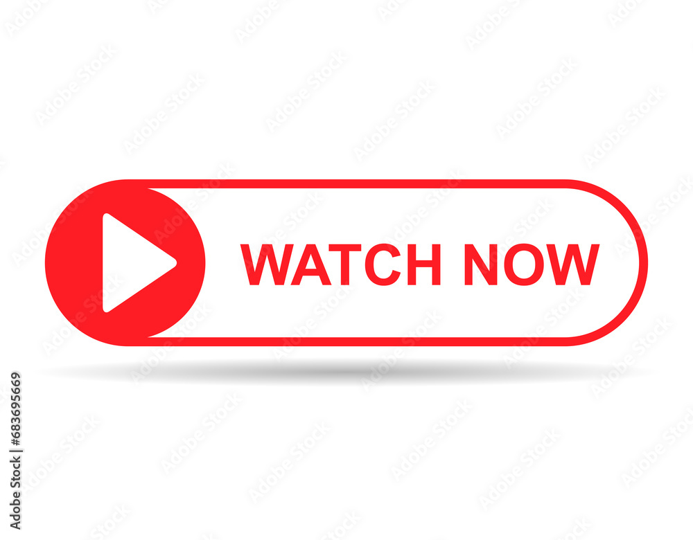 Watch now shadow icon, website online button player symbol, play video vector illustration Watch now shadow icon, website online button player symbol, play video vector illustration