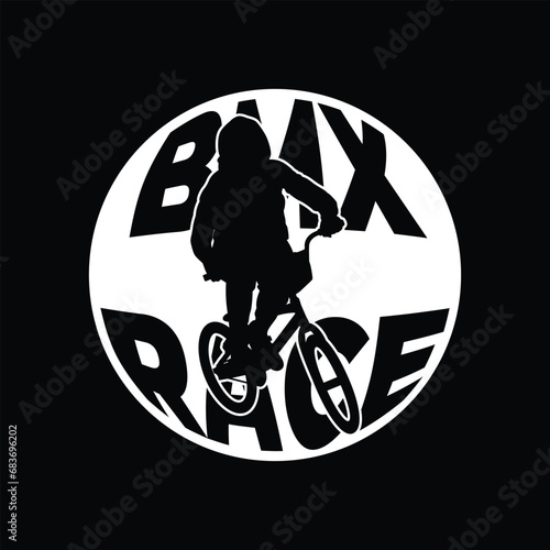 BMX Race Biker Bicycle Freestyle Silhouette Outline Emblem Badge Black and White