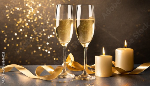 Toasting scene with two champagne glasses