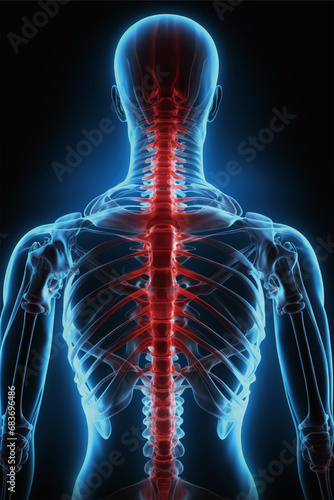 Human spine with injuries, spine focus, X-ray photos of spine