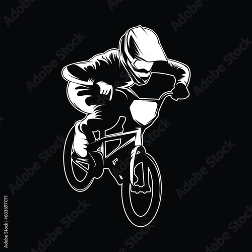 BMX Biker Bicycle Freestyle Silhouette Outline Black and White