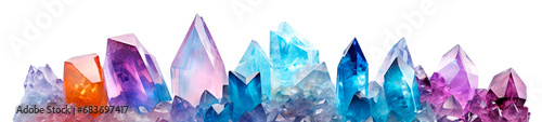A set of Column Crystals Gem Stones, Precious stones, colorful Magic quartz, isolated png, ai generated art