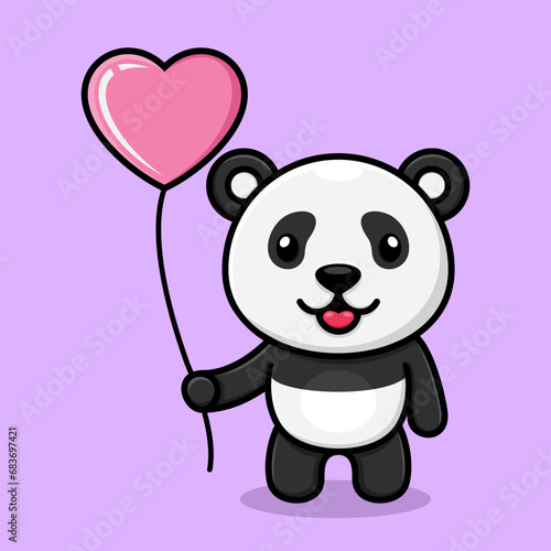 cute cartoon panda  holding a love balloon.