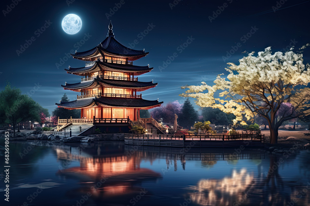 scenic chinese pagoda at night scenic chinese pagoda at night