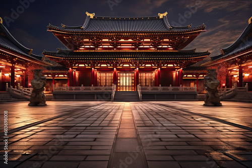 traditional chinese temple at night photo