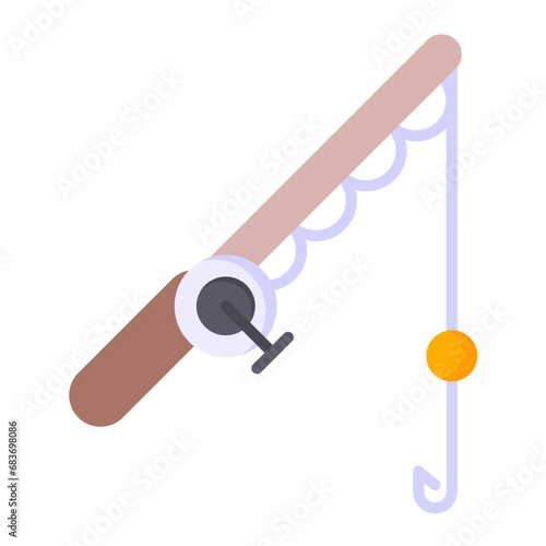 Fishing Rod Flat Multicolor Icon