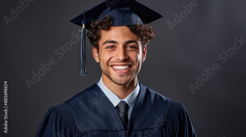 University student smiling with happiness on dark background