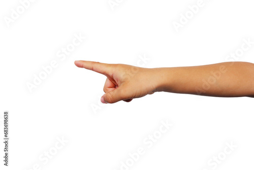 Little boy's hands are making gestures on a white background