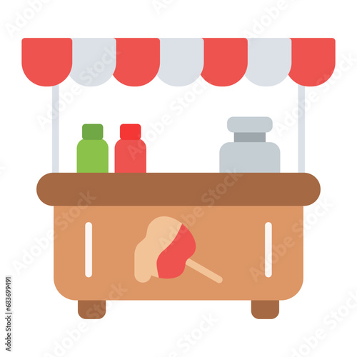 Toffee Apple Stall Flat Multicolor Icon