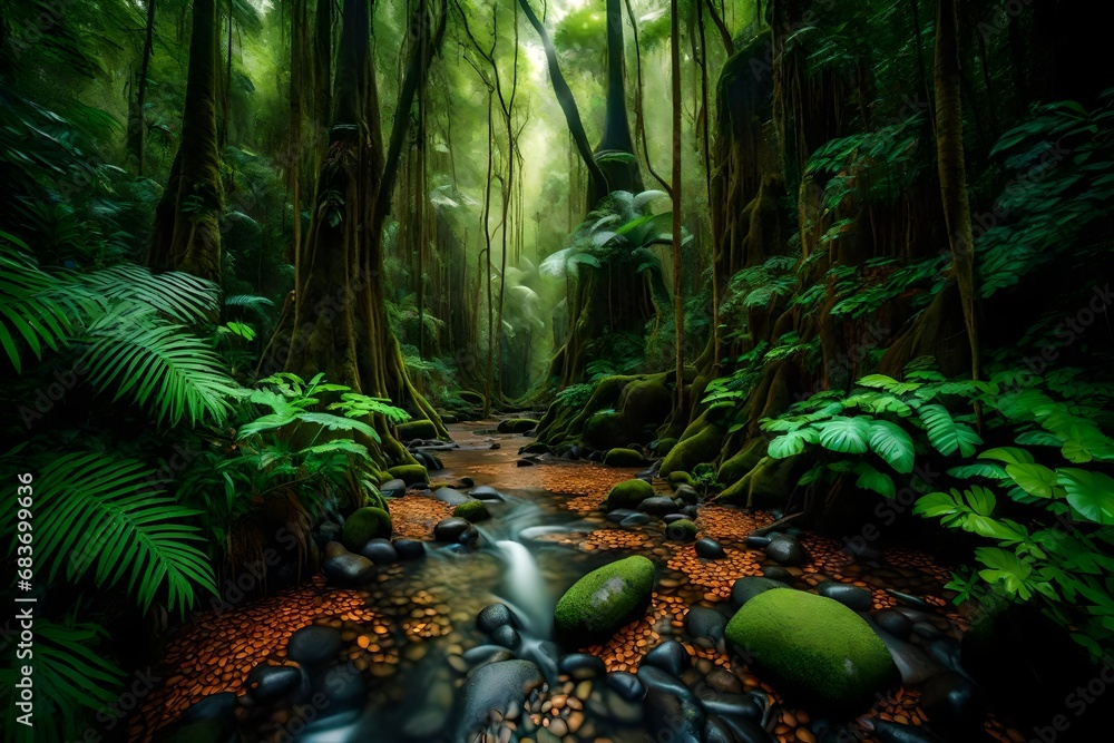 Fototapeta premium Beautiful rain forest at ang ka nature trail , 8k , hd. 