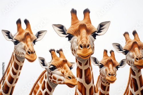 Group of giraffe heads isolated on white background, clipping path included. 