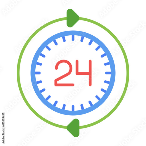 24 Hours Service Flat Multicolor Icon