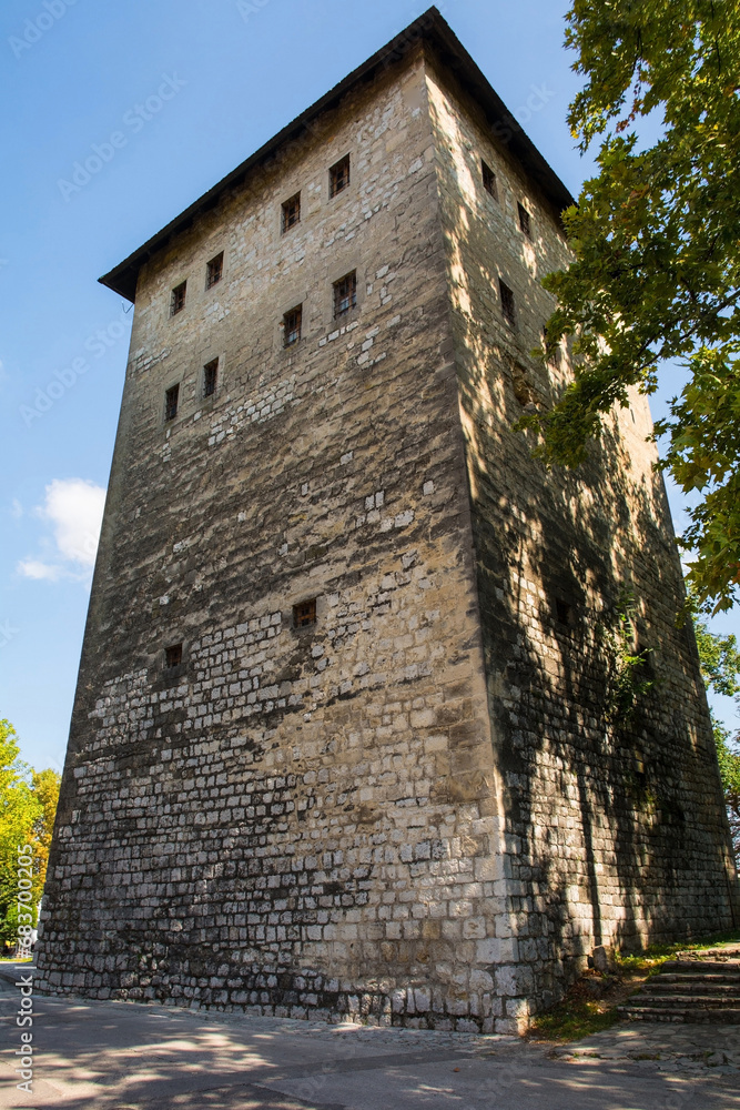 The Captain's Tower in central Bihac in Una-Sana Canton, Federation of Bosnia and Herzegovina. Built 1205 and originally used as a prison The Captain's Tower in central Bihac in Una-Sana Canton, Federation of Bosnia and Herzegovina. Built 1205 and originally used as a prison