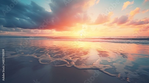 a beach with a sunset