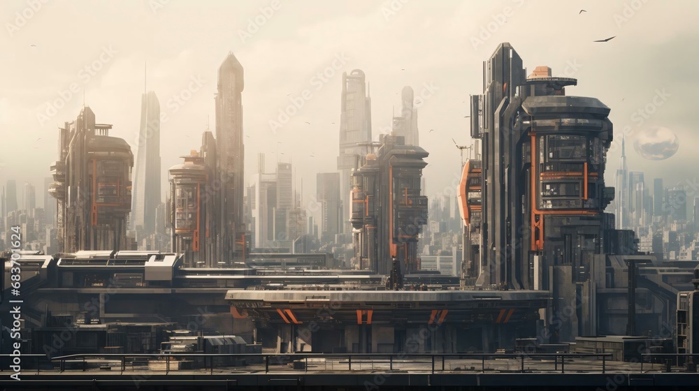 Obraz premium a city skyline with a train