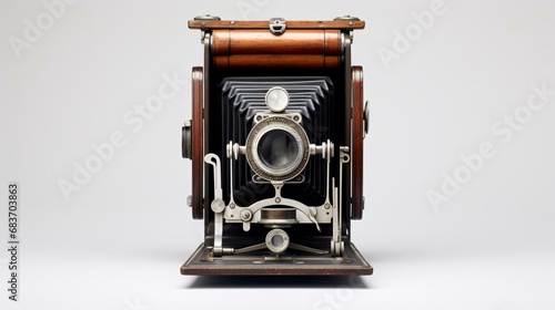 a vintage camera with a large lens