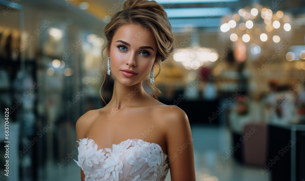 Naklejka premium Portrait of a beautiful young woman in wedding dress