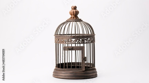 a bird cage with a bird inside