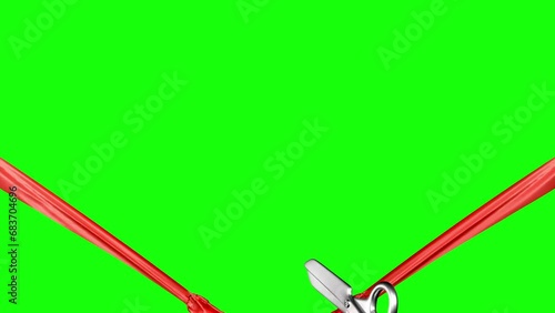 scissors cutting red ribbon grand opening ceremony event isolated with greenscreen 4K