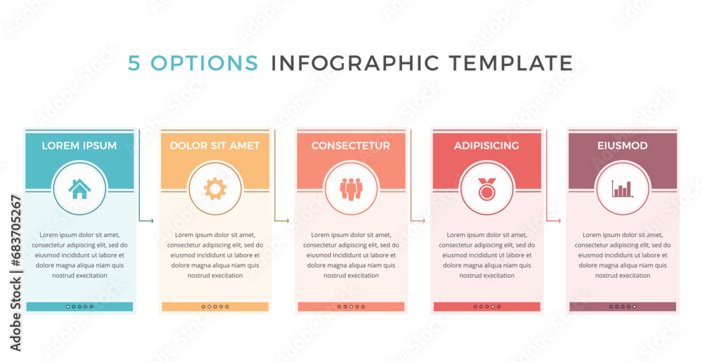 Business infographic design template with five options or steps, process, workflow template, vector eps10 illustration