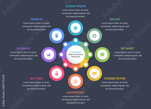 Circle infographic template with eight elements elements, business infographics, vector eps10 illustration