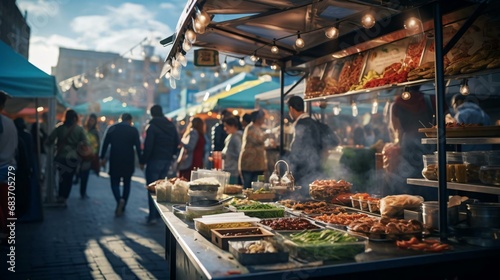 a street market with people