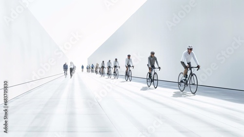 a group of people riding bikes on a bridge