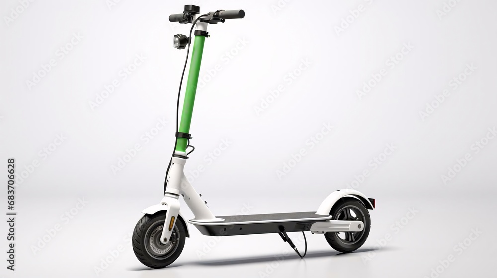 a scooter with a green handlebar
