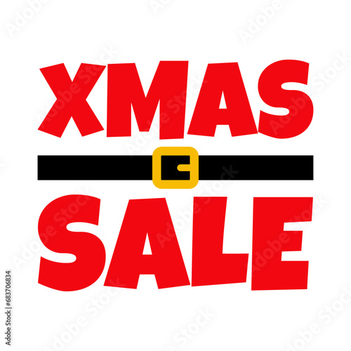 Tiempo de Navidad. Logo con palabra Xmas Sale con cinturón de Santa Claus