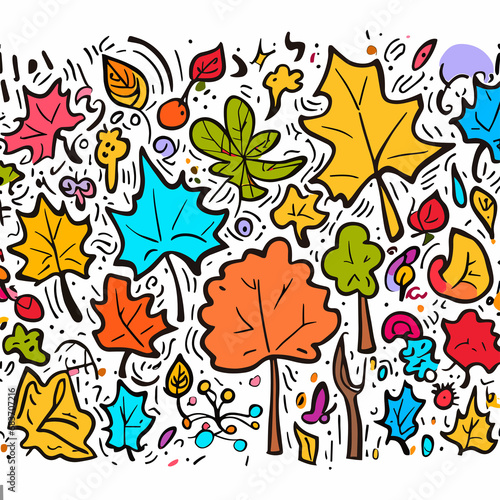Crayon Canopy Kids  Artistic Patterns Celebrating the Intricate Designs of Leaves in Nature