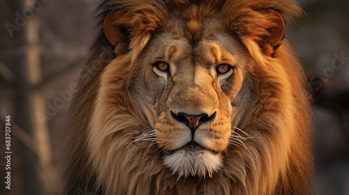 Portrait Calm and Confidence Lion Head Close Up Blurry Background © Image Lounge