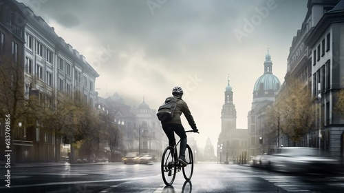 a person riding a bicycle on a city street © KWY