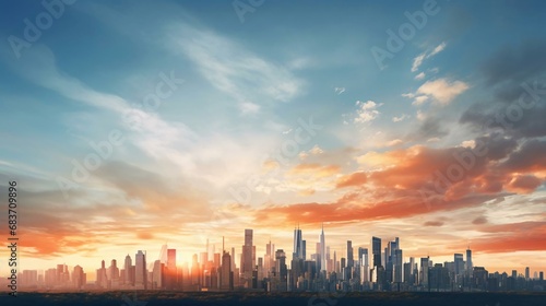 a city skyline with clouds in the sky