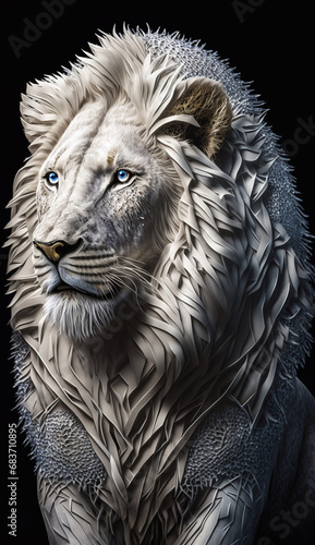 Portrait Calm and Confidence White Lion Head Background © Image Lounge