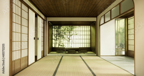 Interior  Empty room and tatami mat floor room modern style.