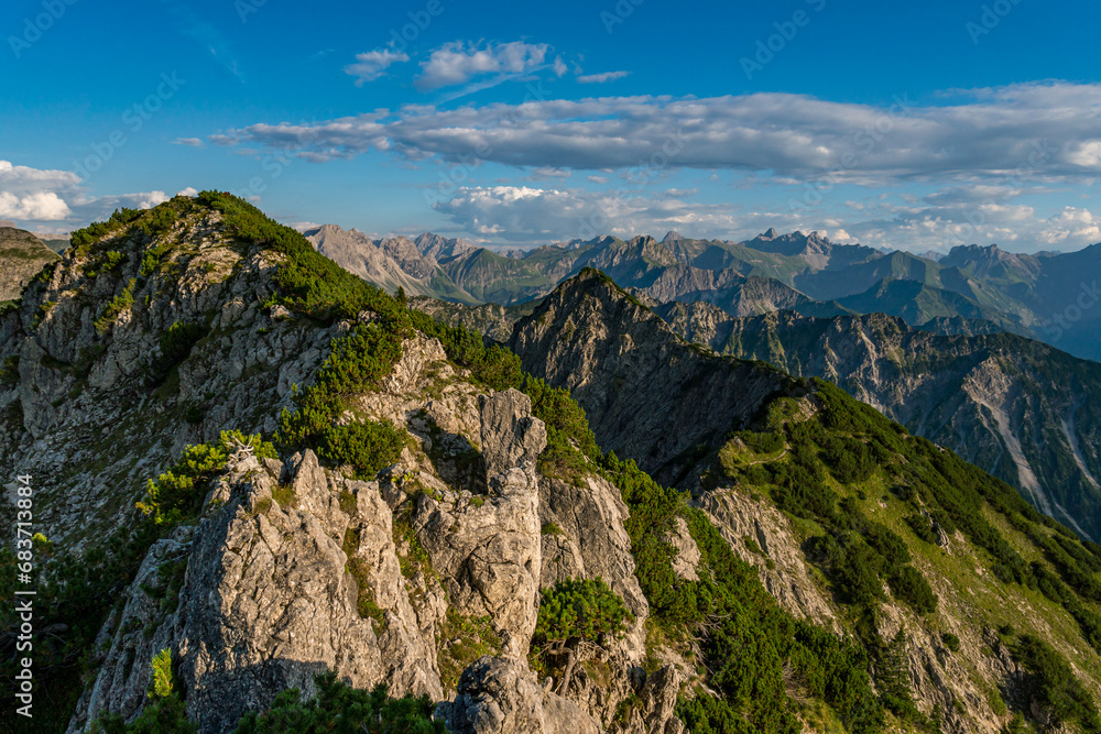 Fototapeta premium Mountain tour from Entschenkopf to Rubihorn and Gaisalpsee in the Allgau Alps near Reichenbach