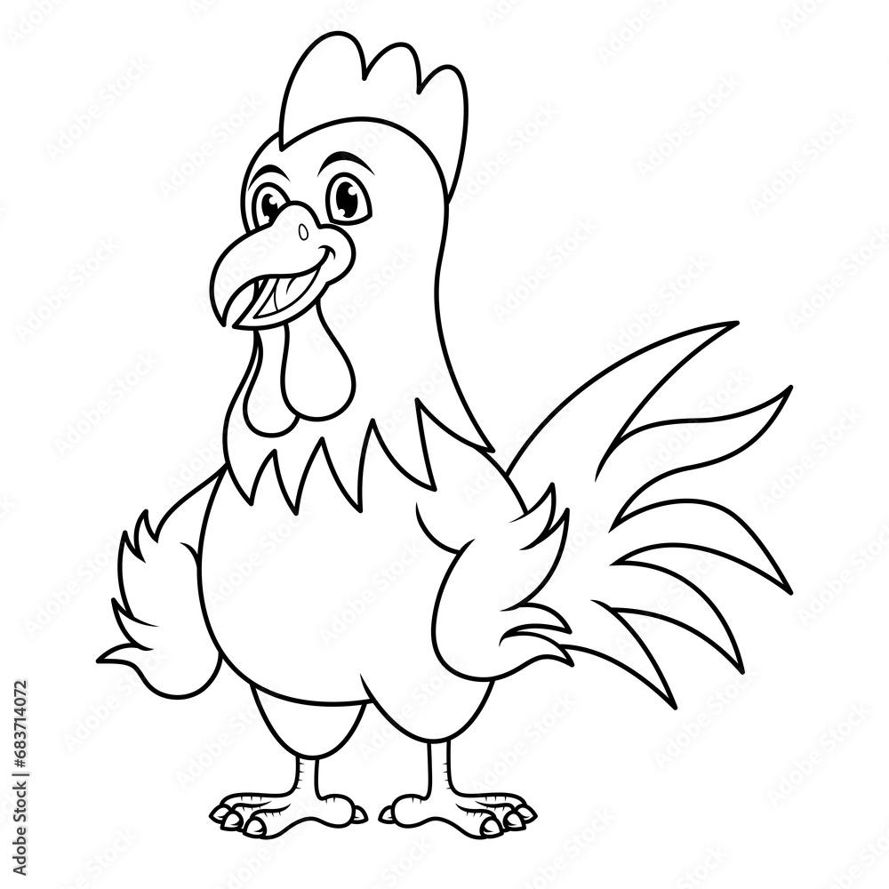 cartoon rooster posing line art cartoon rooster posing line art