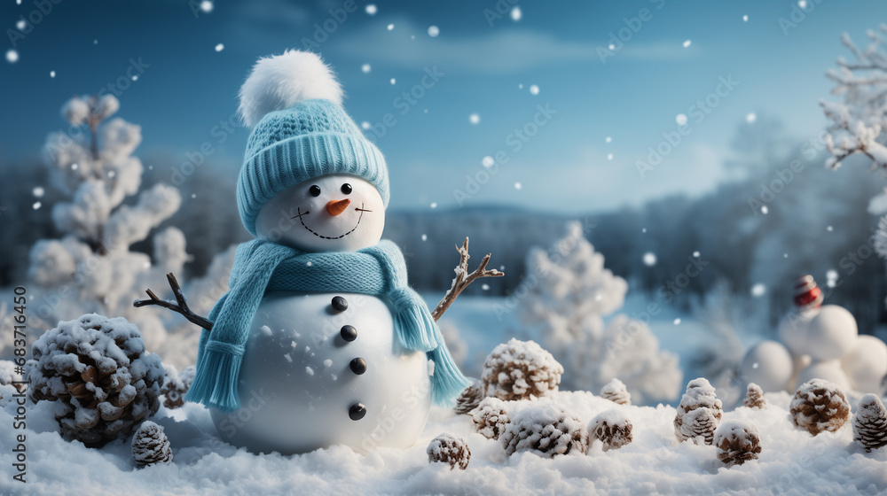 Fototapeta premium snowman christmas new year's 2024, new year's Christmas mood, for a gift, website, postcards, slides, screens, greetings, joy, smiles, souls 16:9 [16:9]
