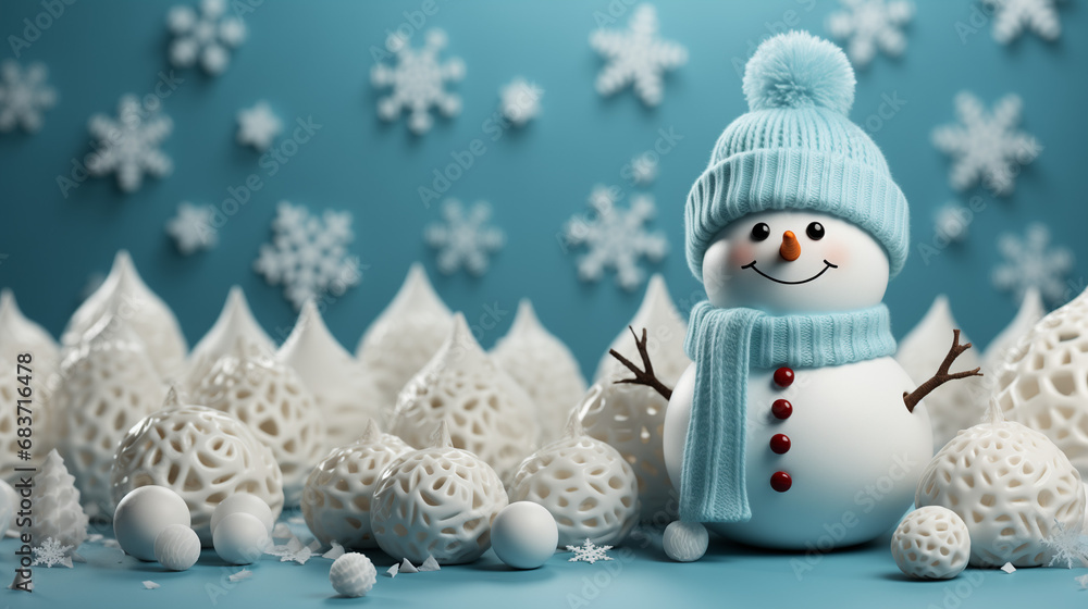 Obraz premium snowman christmas new year's 2024, new year's Christmas mood, for a gift, website, postcards, slides, screens, greetings, joy, smiles, souls 16:9 [16:9]