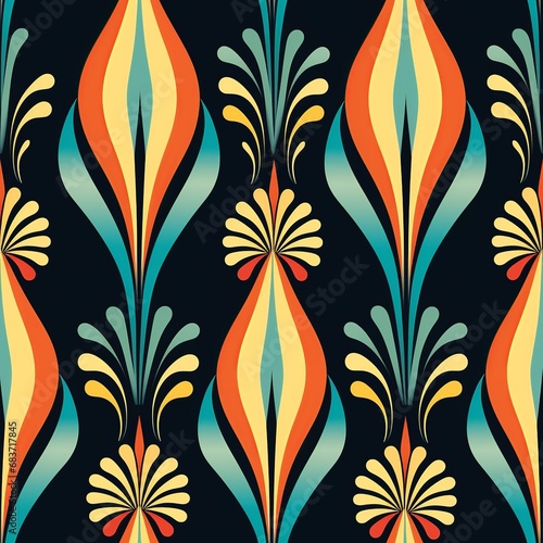 Folk Art Style Ornate Floral and Peacock Feather Pattern  