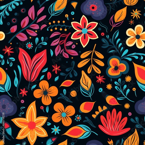 Children's Colorful Floral Doodle: Seamless Pattern Wallpaper 