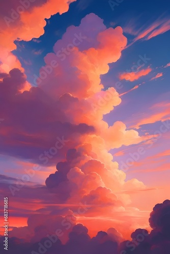 Beautiful orange clouds, vertical composition