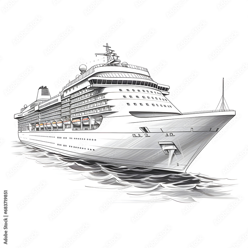 Illustration of a big ship in line art style.