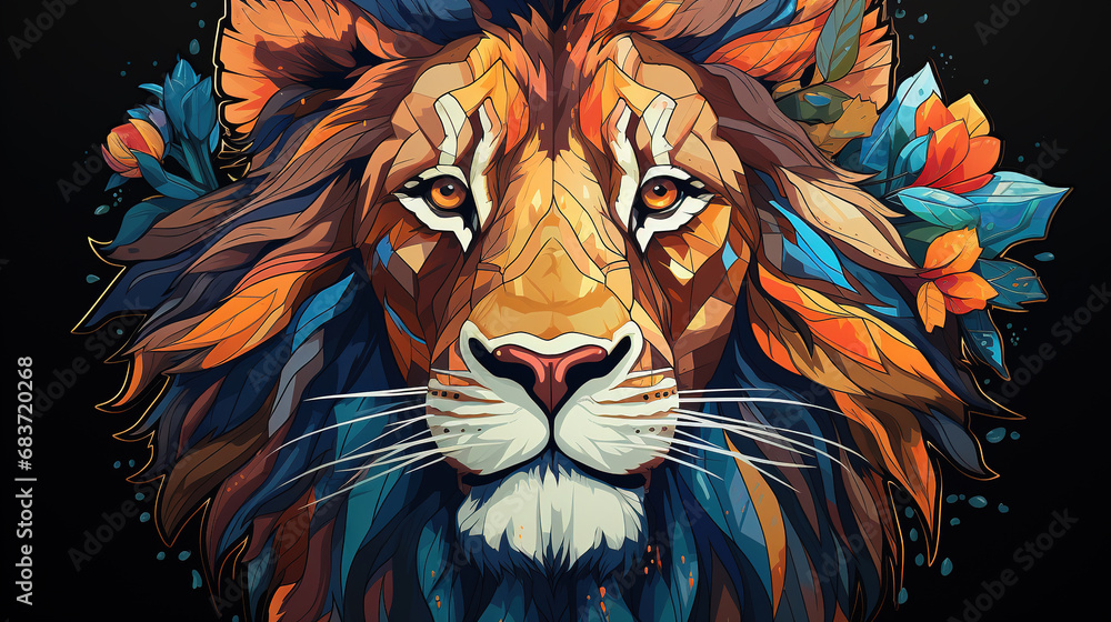 Portrait Calm and Confidence Lion Head Oil Painting Background
