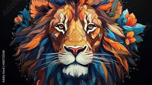 Portrait Calm and Confidence Lion Head Oil Painting Background