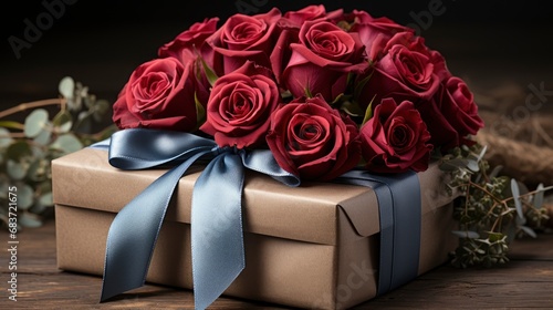 Red Roses Gift Box On Wooden, Background Image, Desktop Wallpaper Backgrounds, HD