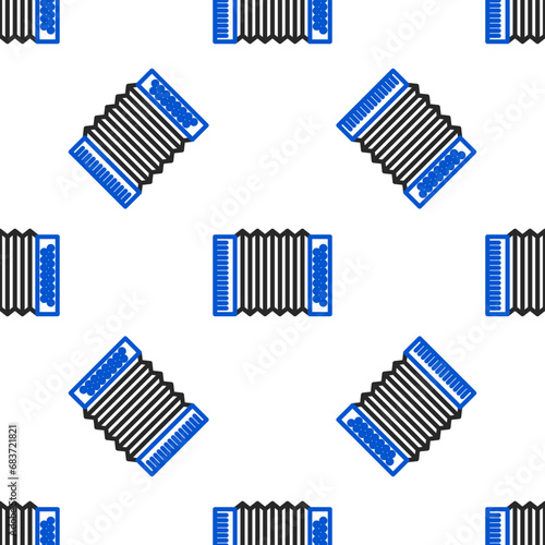 Line Musical instrument accordion icon isolated seamless pattern on white background. Classical bayan, harmonic. Colorful outline concept. Vector