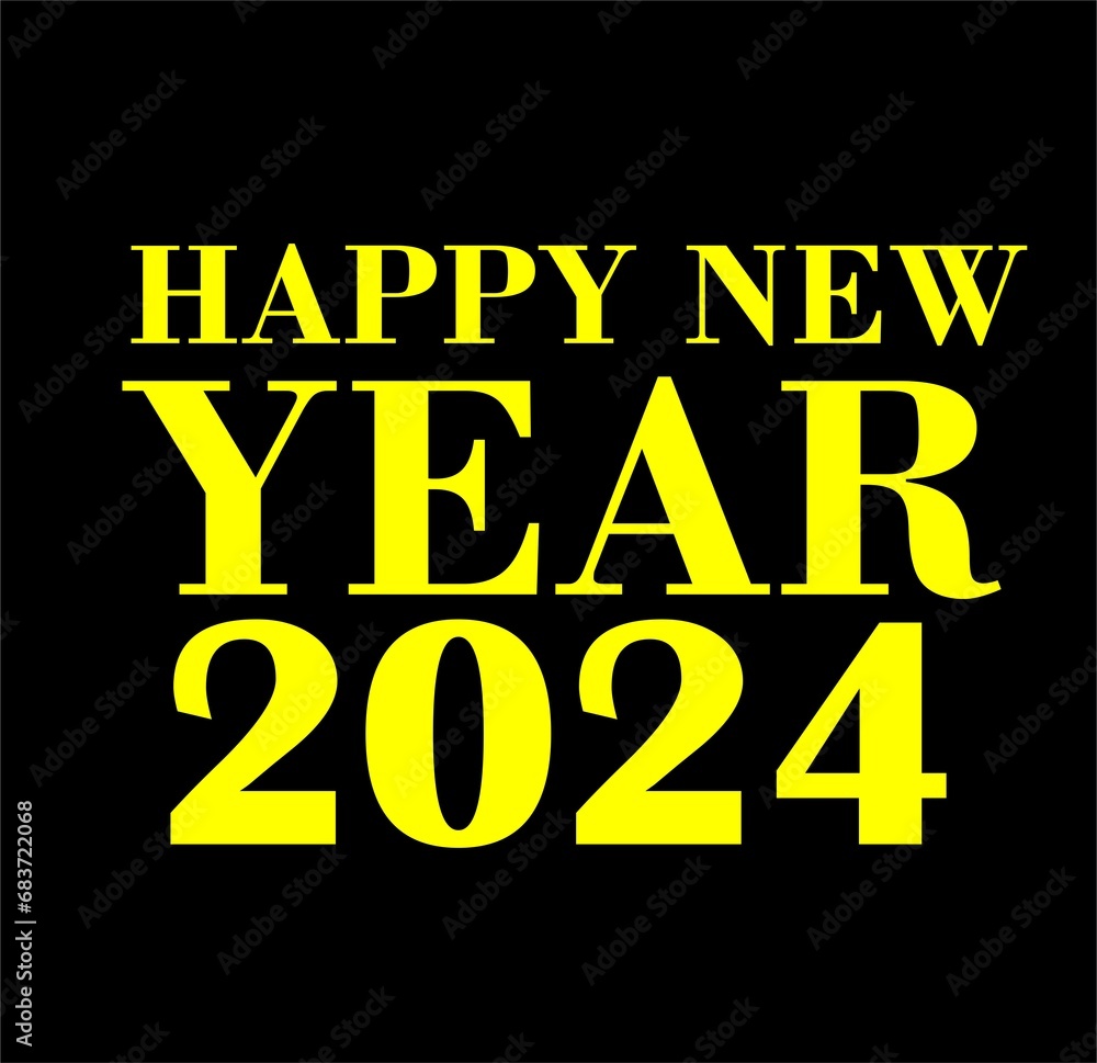 Happy new year 2024 square banner number. Greeting illustration for 2024 new year celebration. Black and yellow colour