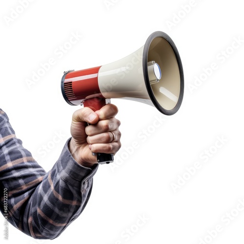Megaphone in hand isolated on white background